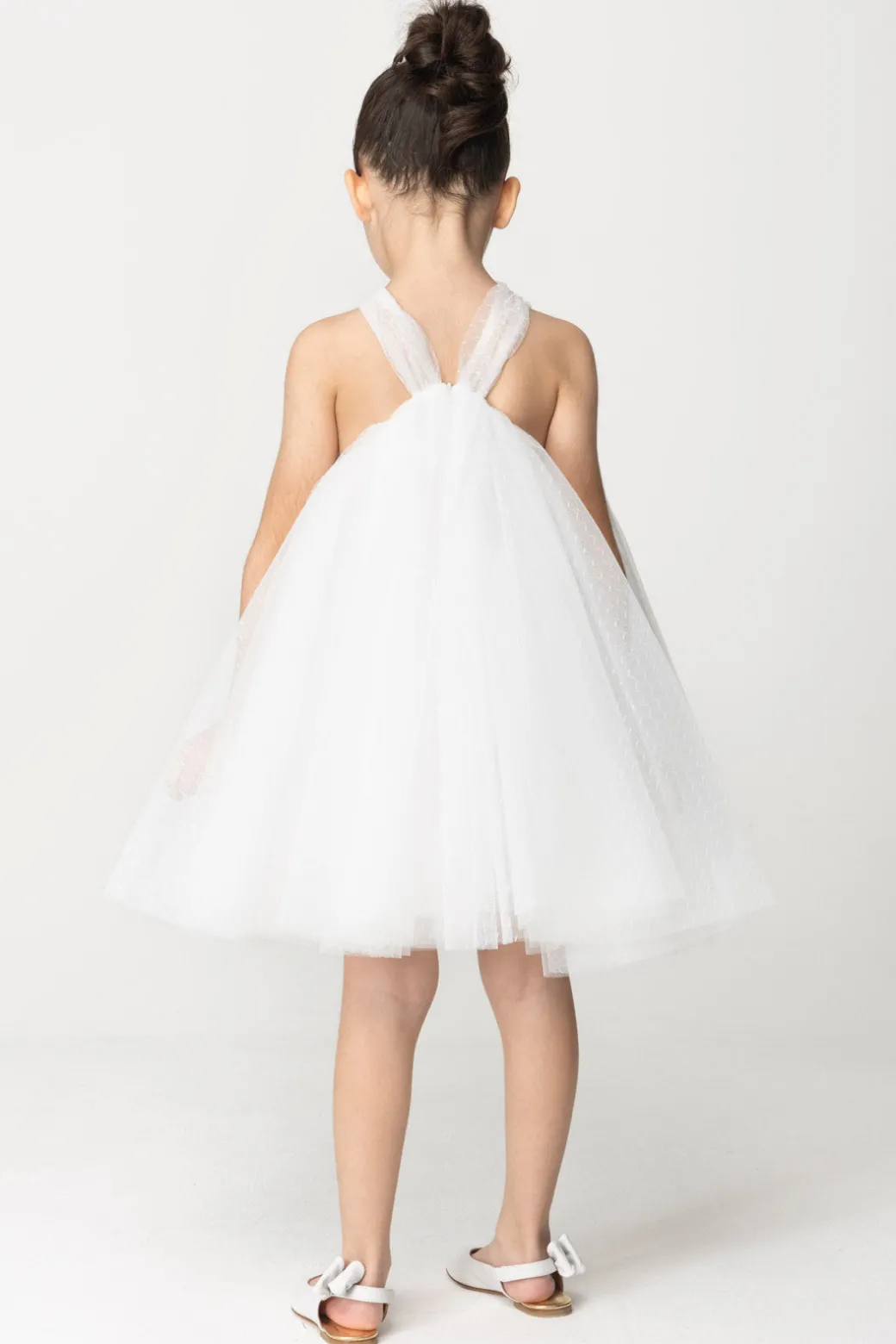 Elisabetta Franchi Bambina Abito Svasato In Tulle Plumetis