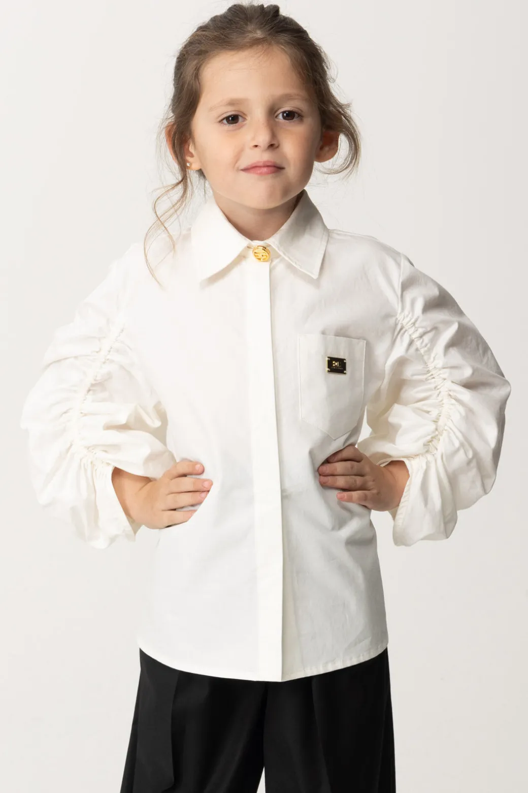Elisabetta Franchi Bambina Camicia con Maniche Arricciate