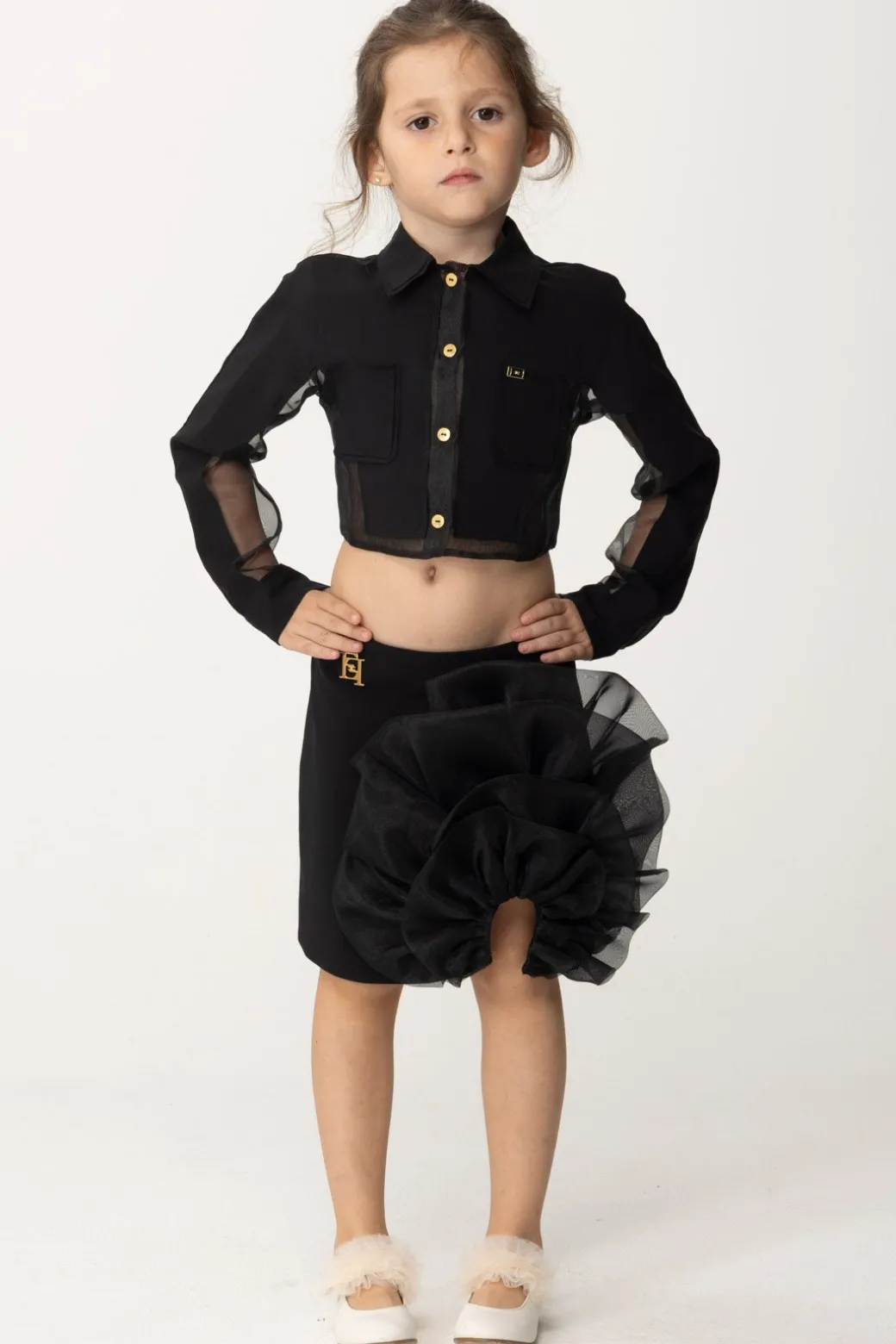 Elisabetta Franchi Bambina Camicia con Maniche In Tulle