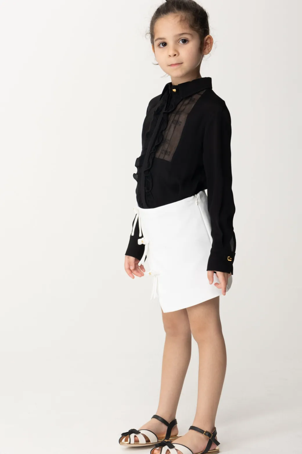 Elisabetta Franchi Bambina Camicia con Plastron Ricamato