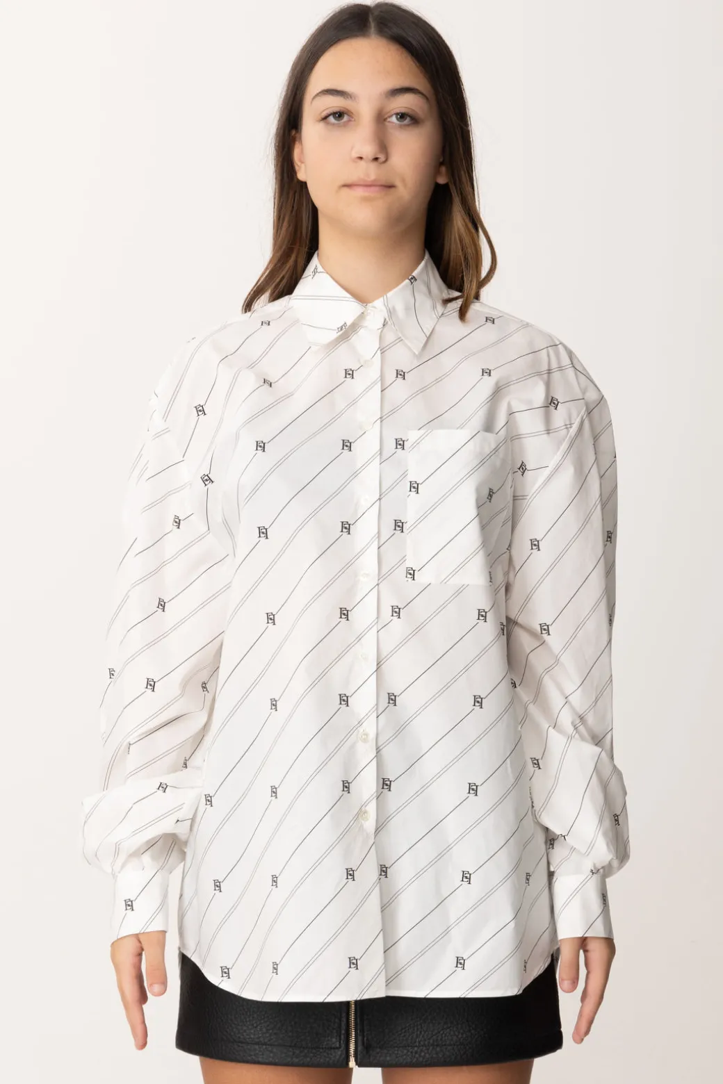 Elisabetta Franchi Bambina Camicia Oversize con Stampa Righe