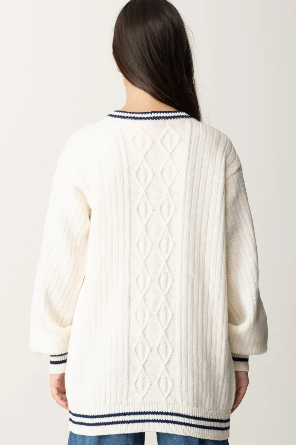 Elisabetta Franchi Bambina Cardigan In Lana Merinos con Ricamo Logo