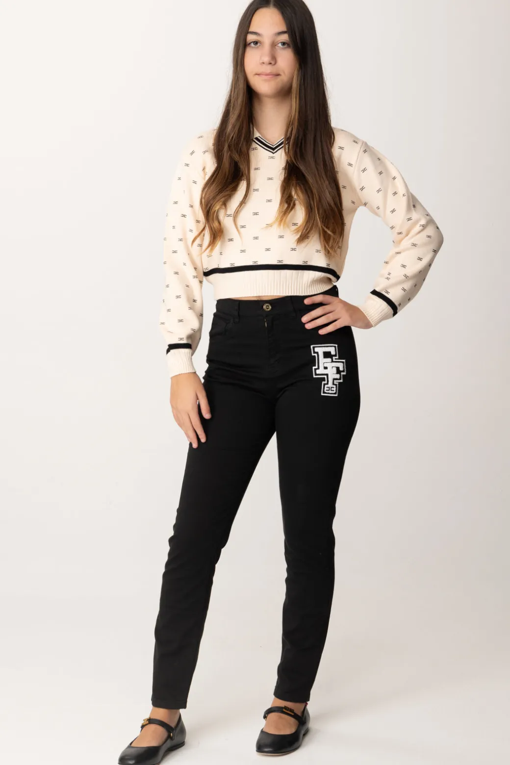 Elisabetta Franchi Bambina Denim Skinny con Patch Logo