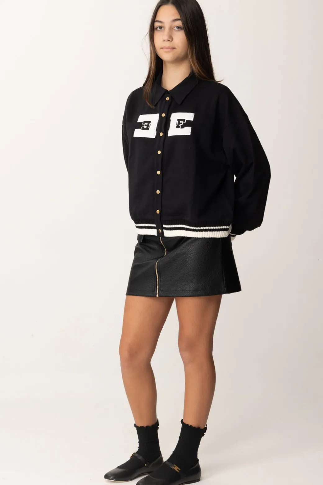 Elisabetta Franchi Bambina Felpa con Bottoni con Logo College