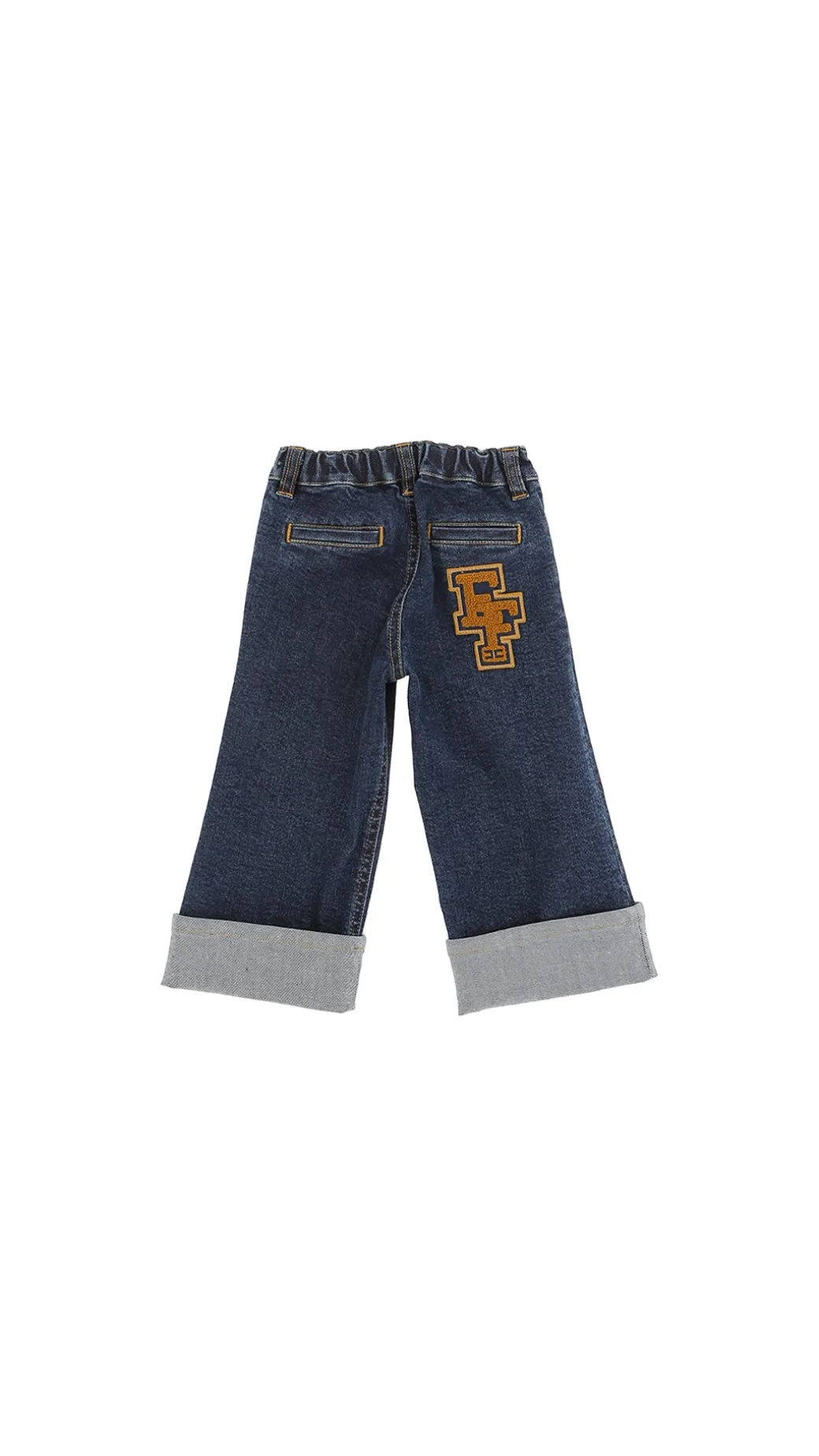 Elisabetta Franchi Bambina Jeans Wide Leg con Risvolto e Patch