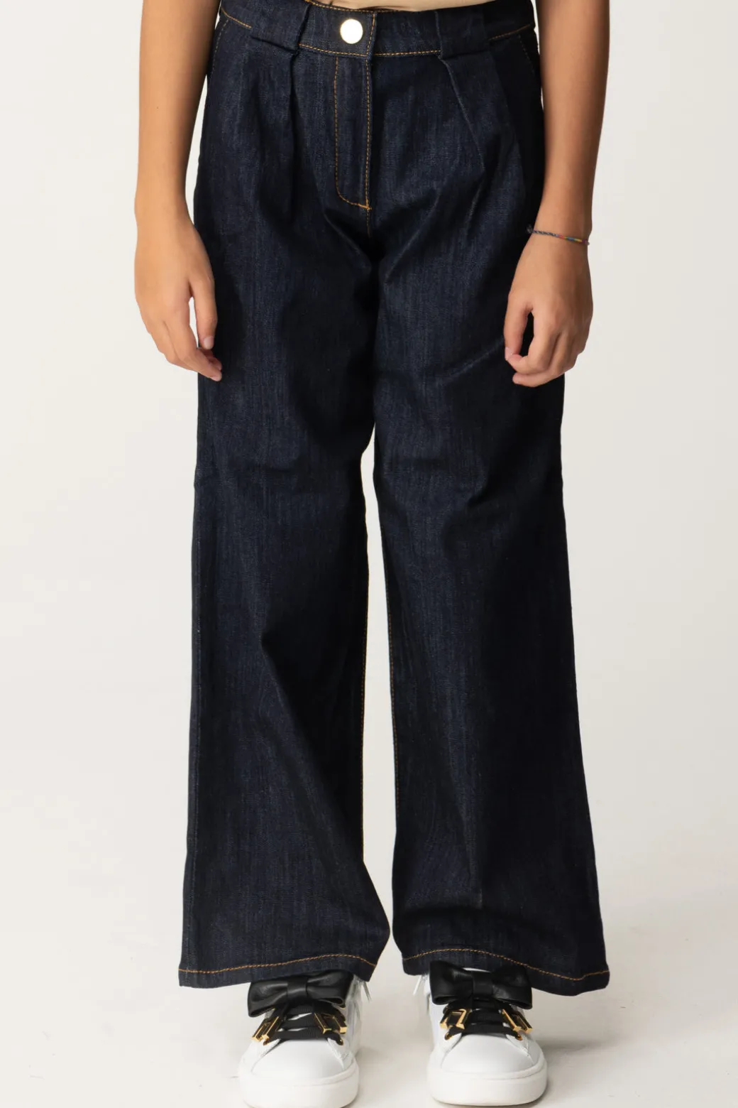 Elisabetta Franchi Bambina Jeans Wide-leg con Ricamo In Spugna