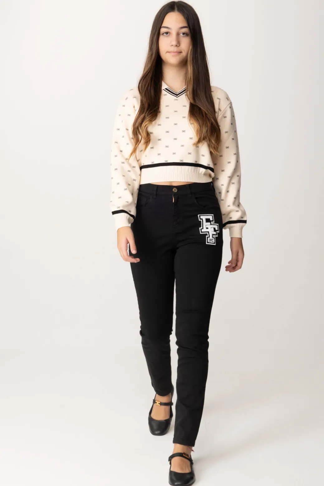 Elisabetta Franchi Bambina Maglia con Pattern Logo In Strass