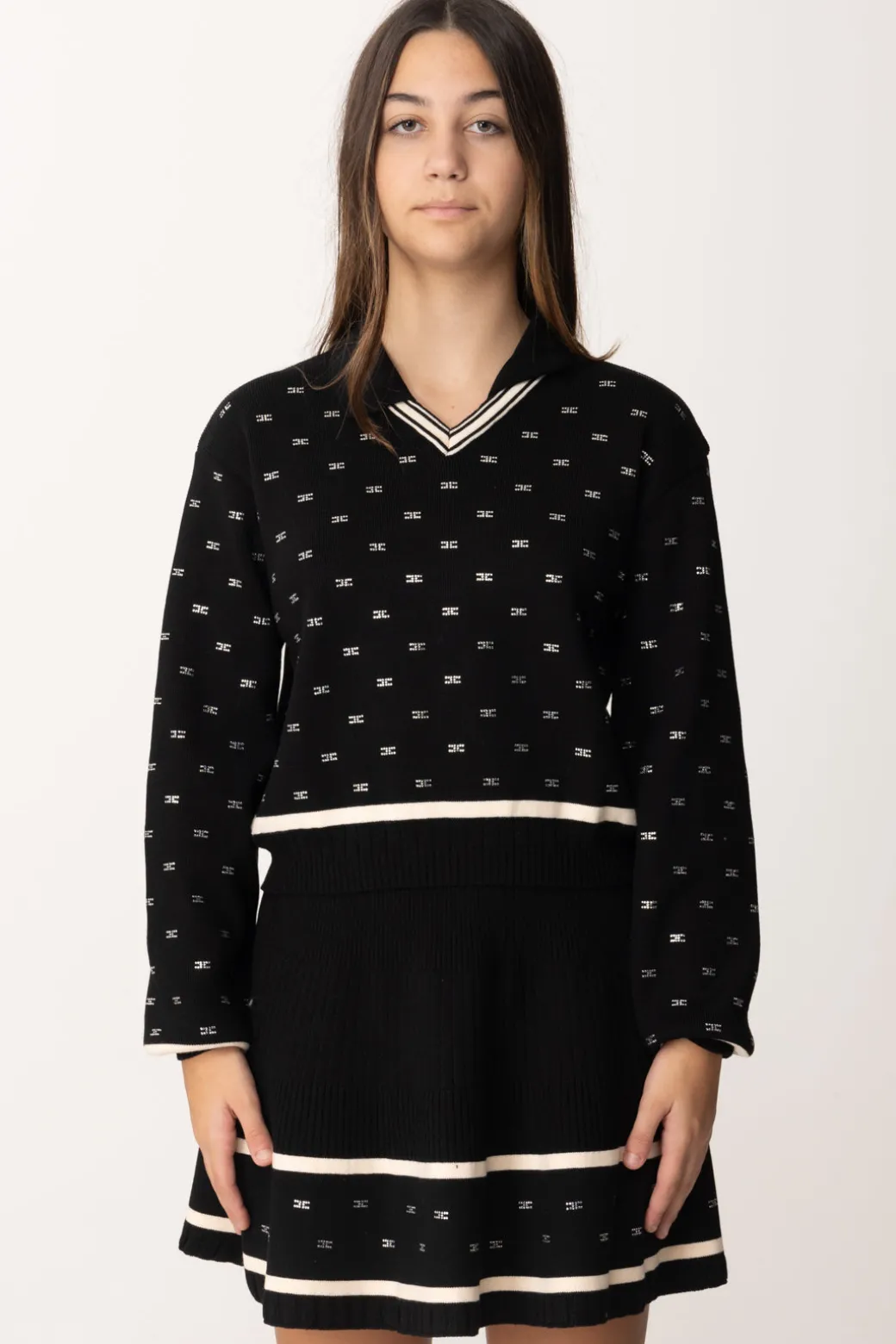 Elisabetta Franchi Bambina Maglia con Pattern Logo In Strass