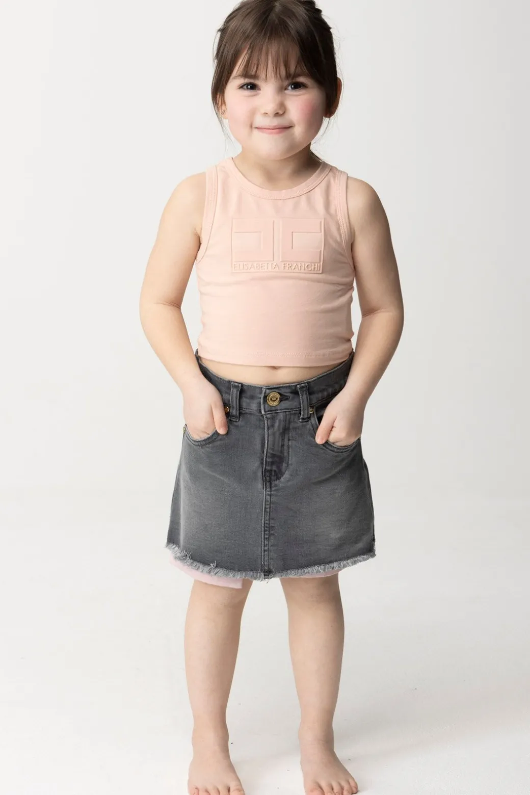 Elisabetta Franchi Bambina Minigonna In Jeans con Taglio a Vivo