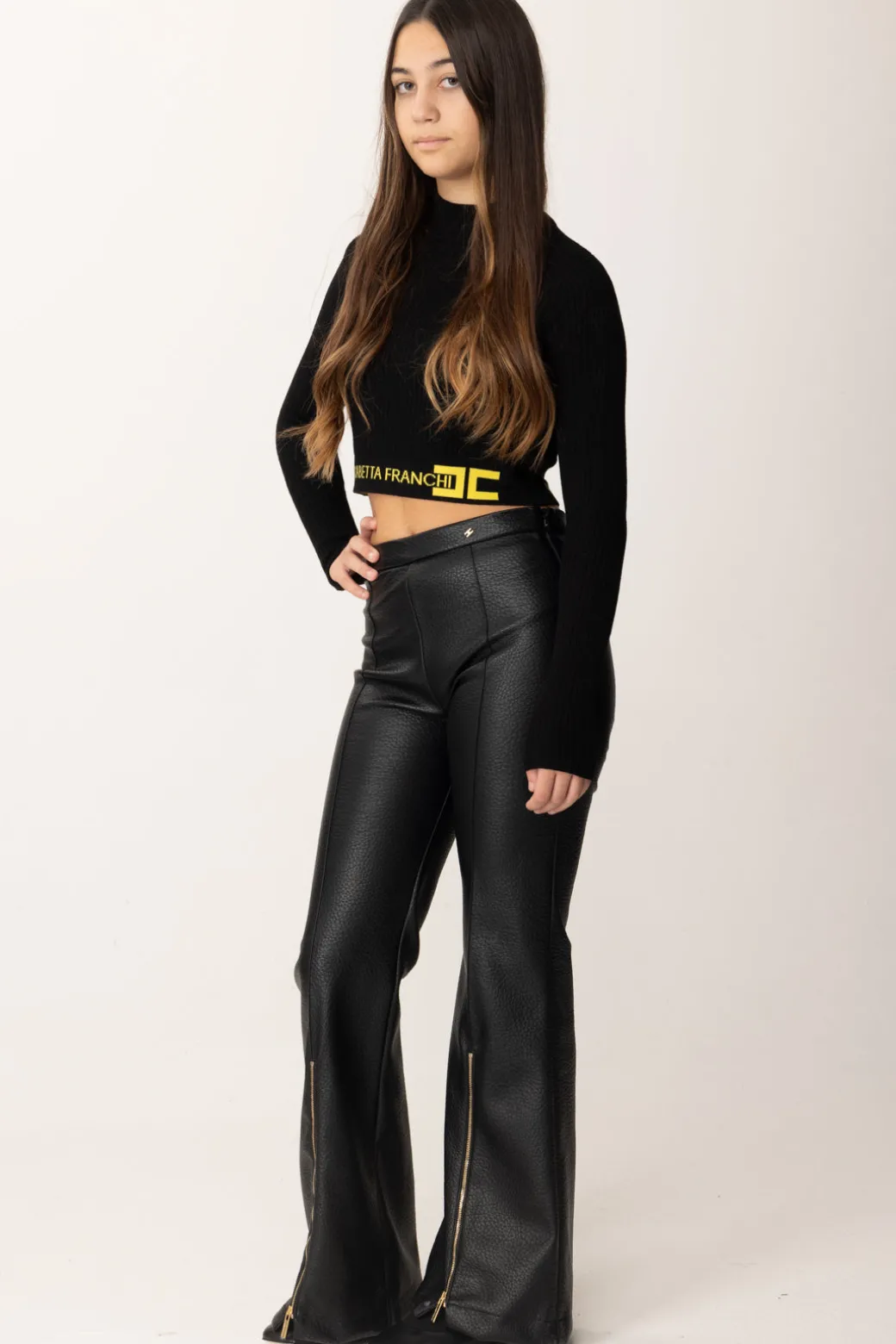 Elisabetta Franchi Bambina Pantalone a Zampa In Ecopelle con Zip