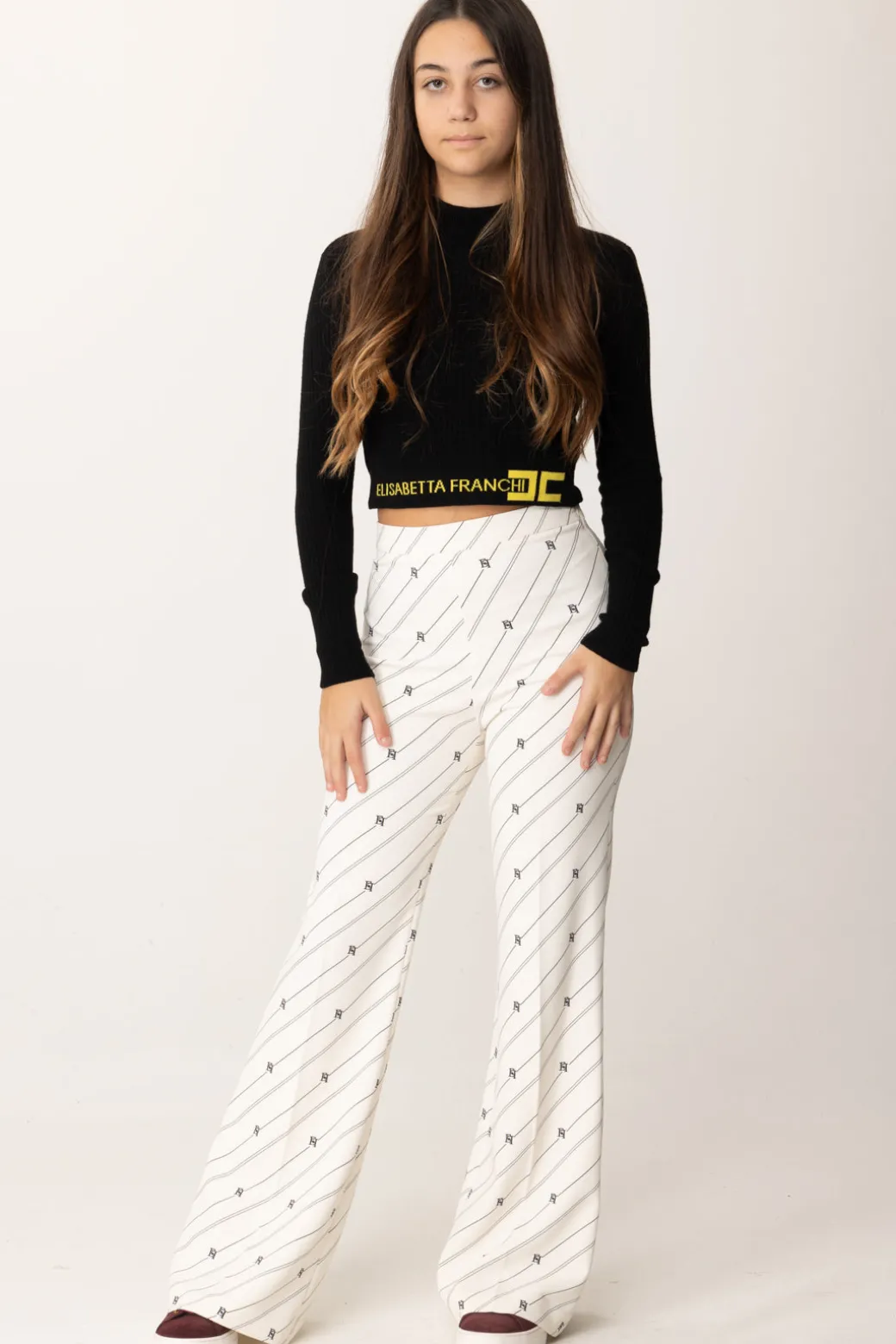 Elisabetta Franchi Bambina Pantaloni Flare Stampa Righe e Logo