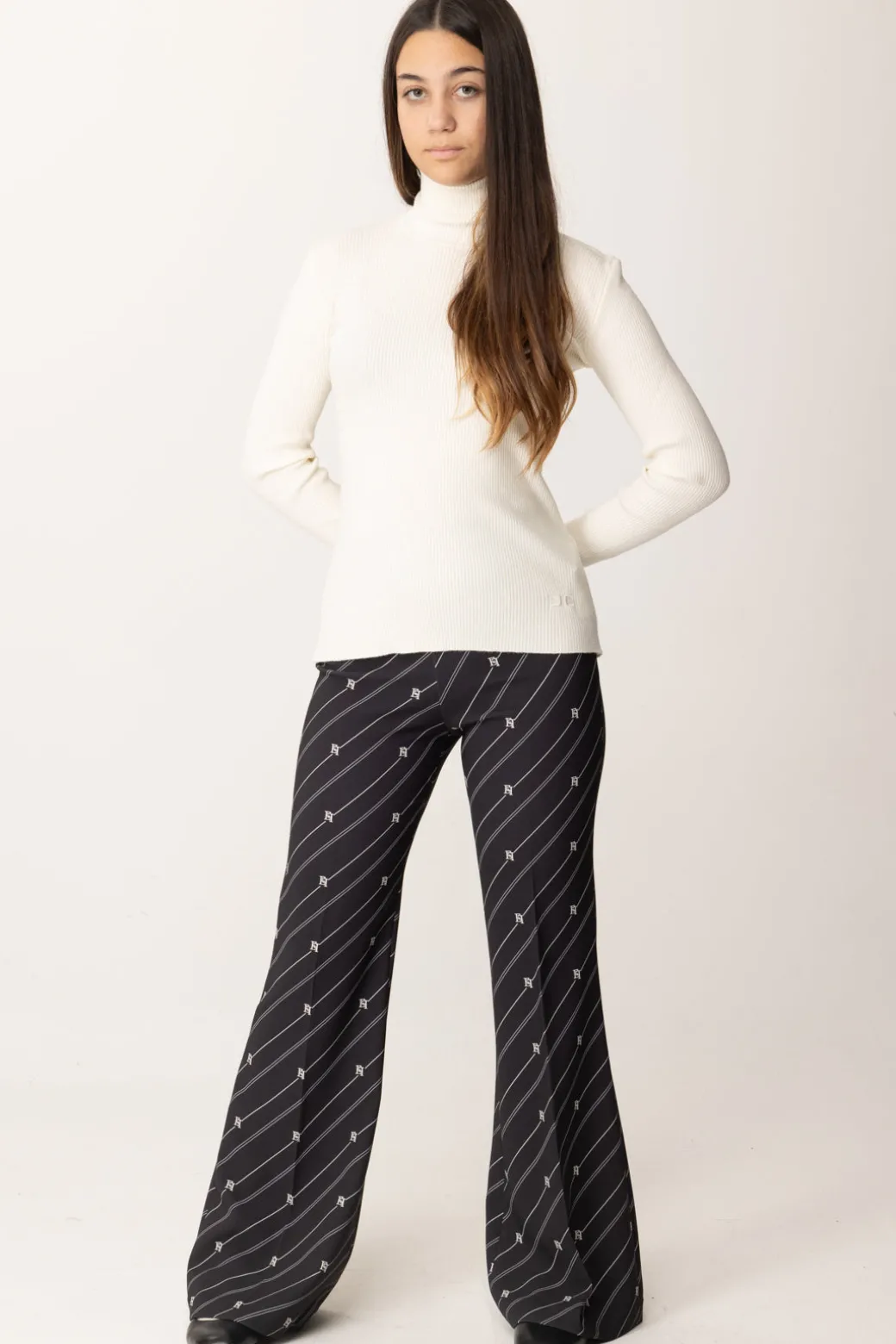 Elisabetta Franchi Bambina Pantaloni Flare Stampa Righe e Logo