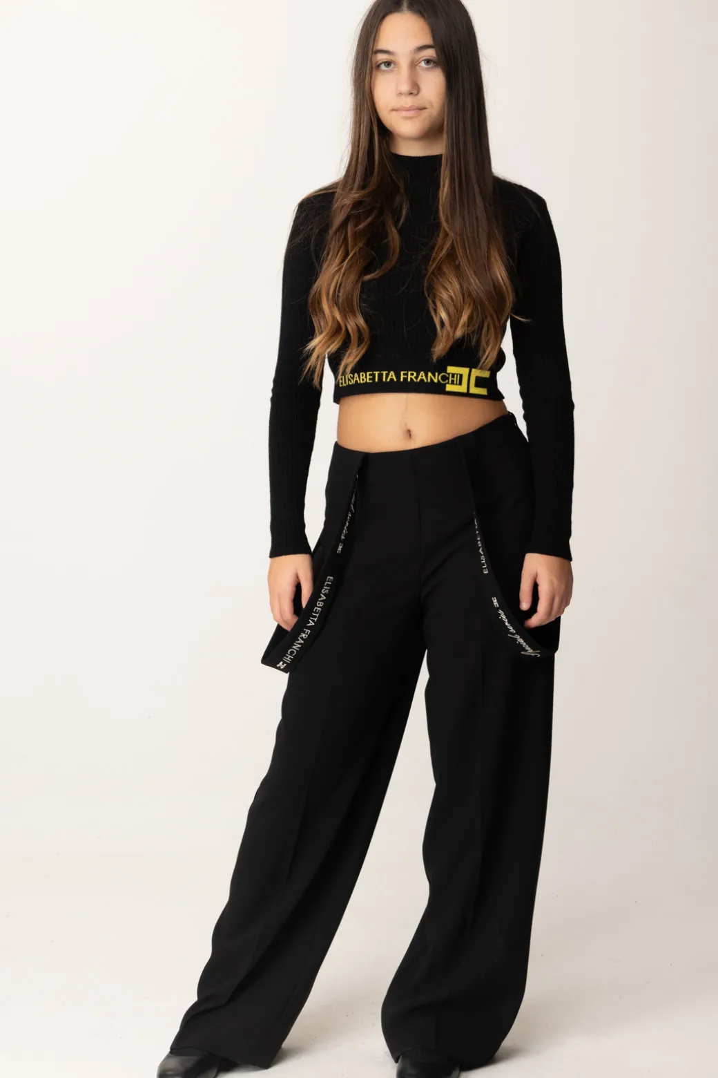 Elisabetta Franchi Bambina Pantaloni In Crepe con Bretelle Logate