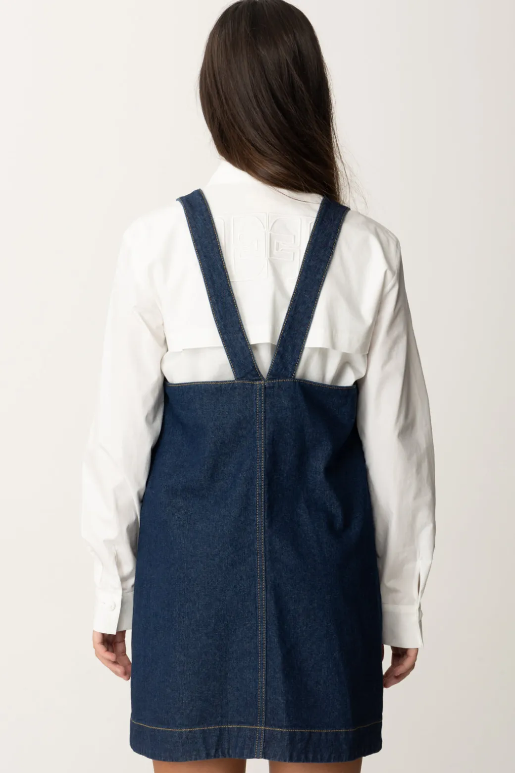 Elisabetta Franchi Bambina Salopette In Denim con Tasche In Ecopelle