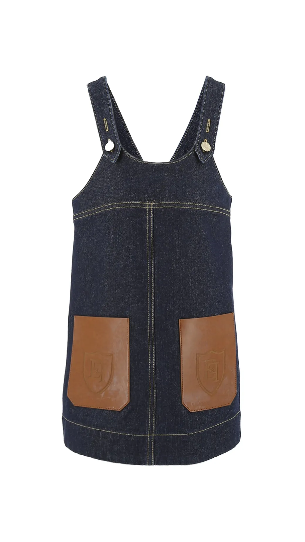 Elisabetta Franchi Bambina Salopette In Denim con Tasche In Ecopelle