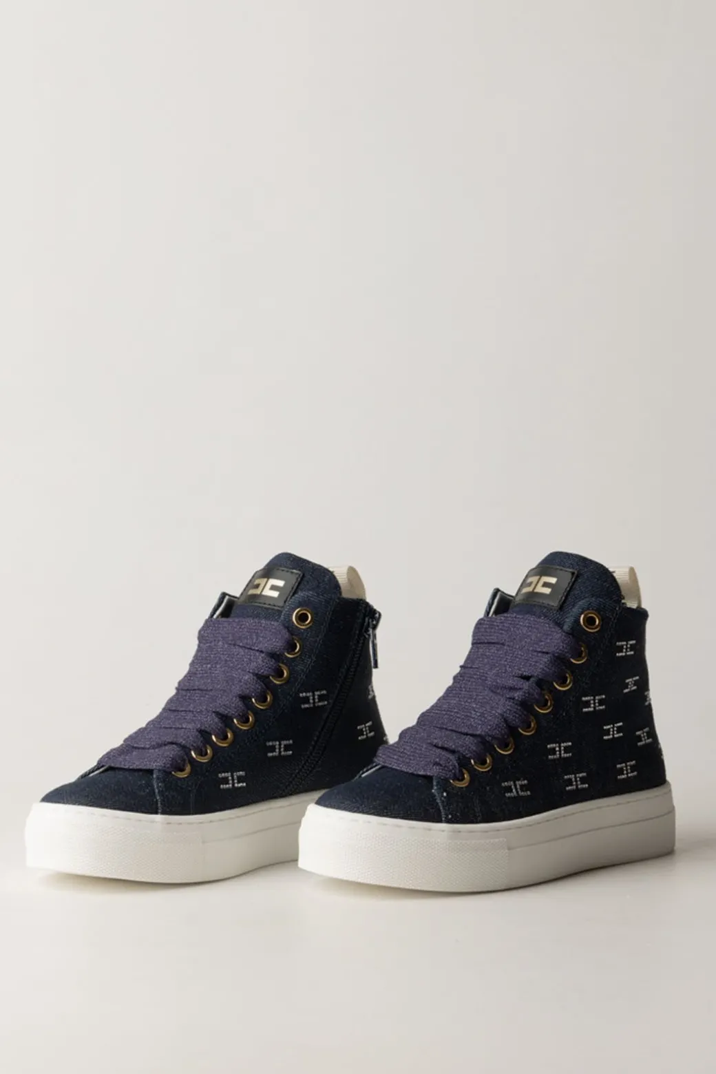 Elisabetta Franchi Bambina Sneaker Alte con Pattern Logo In Strass