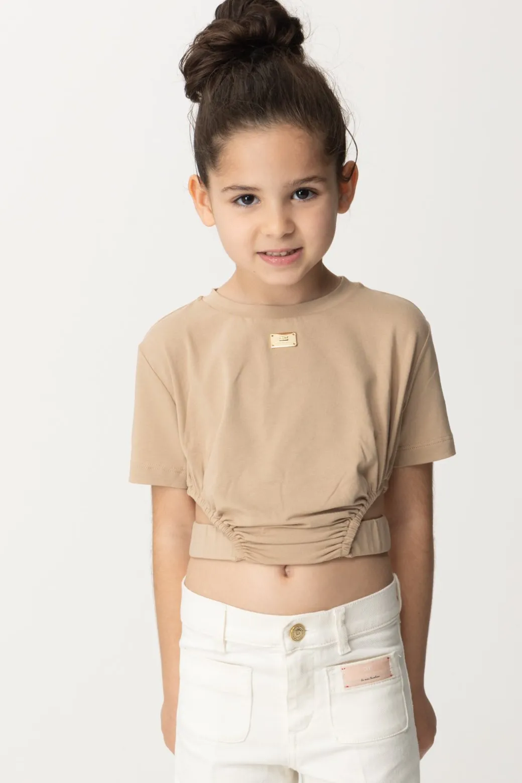 Elisabetta Franchi Bambina T-shirt con Aperture e Placchetta Logo