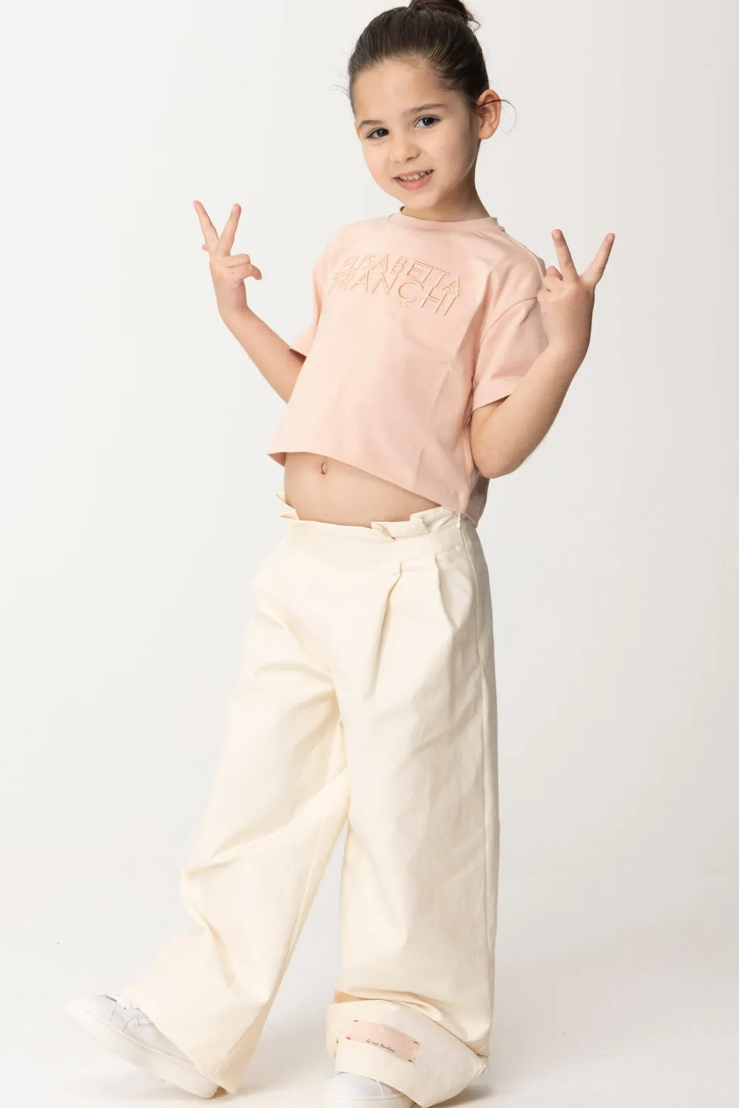 Elisabetta Franchi Bambina T-shirt con Ricamo Lettering e Charm