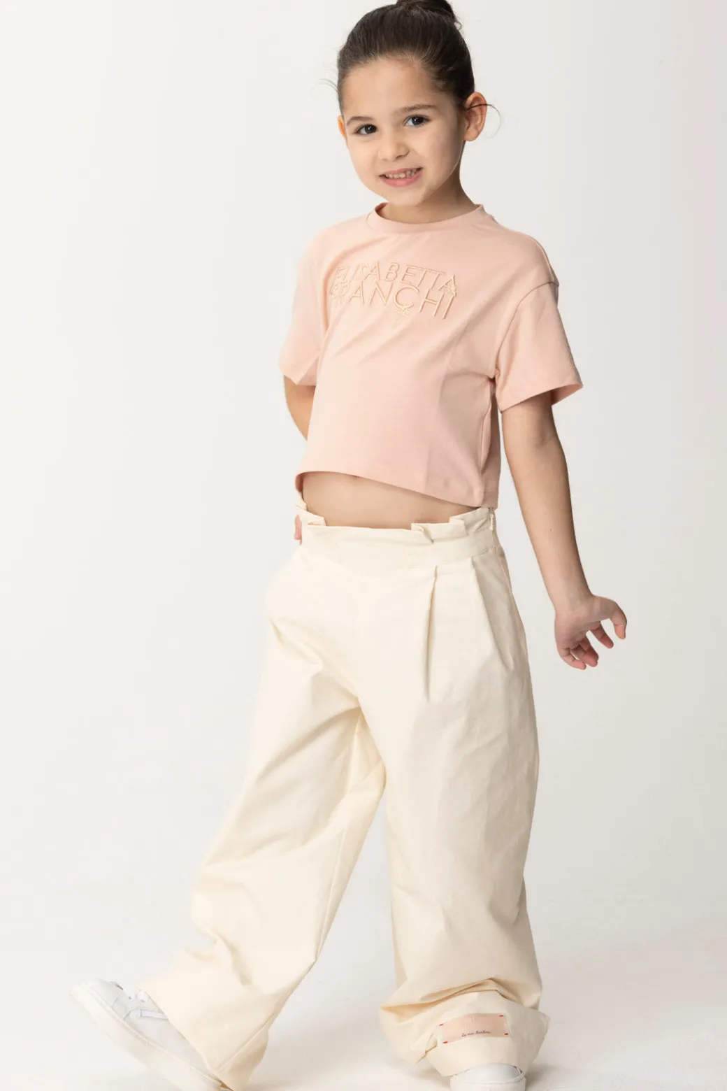 Elisabetta Franchi Bambina T-shirt con Ricamo Lettering e Charm
