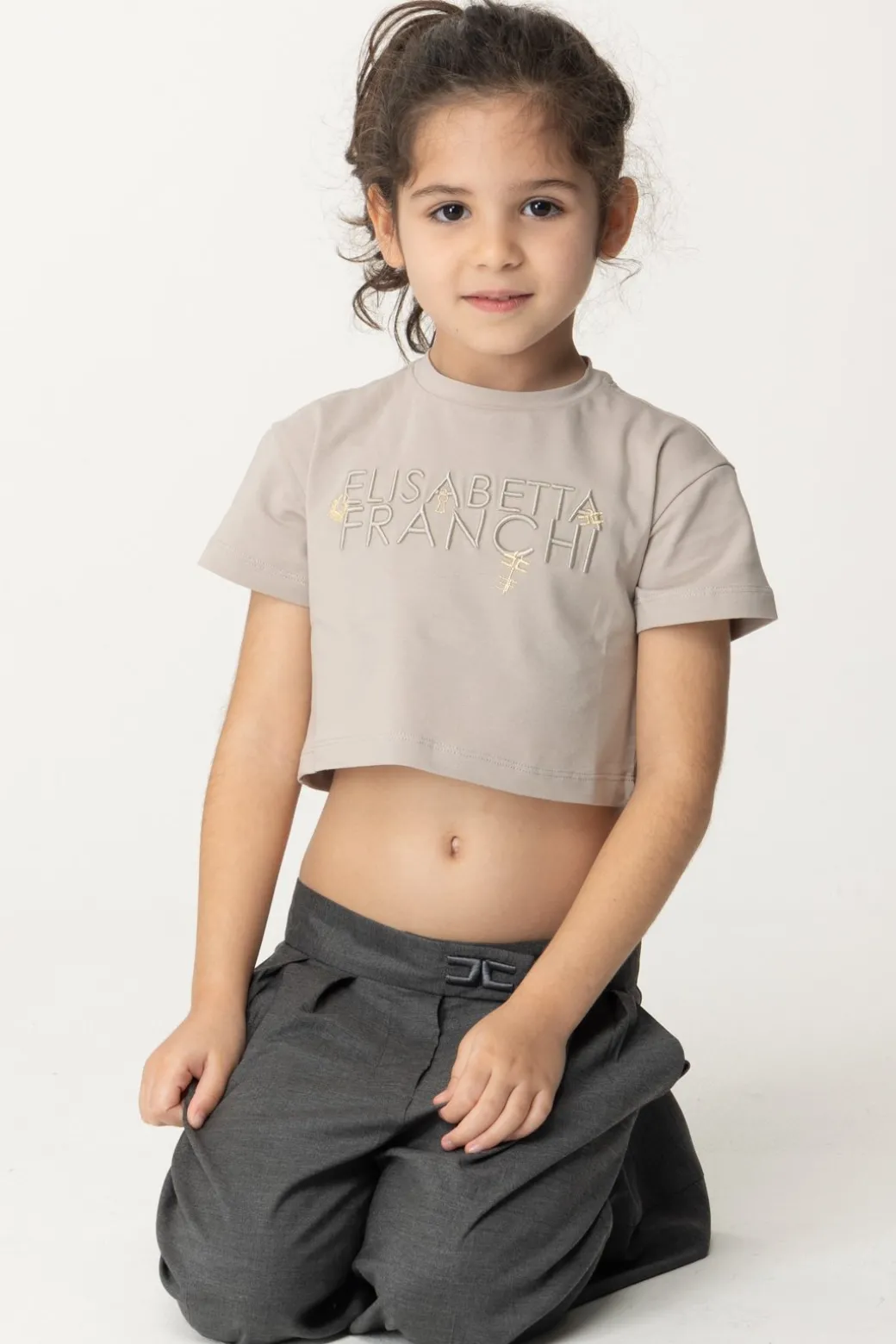 Elisabetta Franchi Bambina T-shirt con Ricamo Lettering e Charm