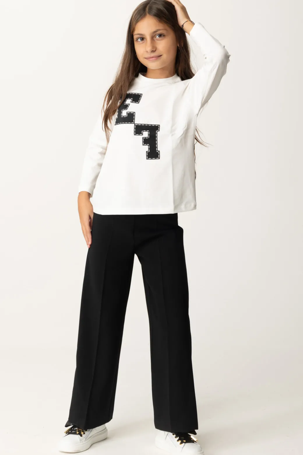 Elisabetta Franchi Bambina T-shirt Manica Lunga con Ricamo Logo