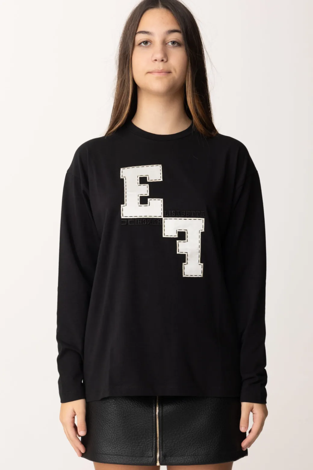 Elisabetta Franchi Bambina T-shirt Manica Lunga con Ricamo Logo
