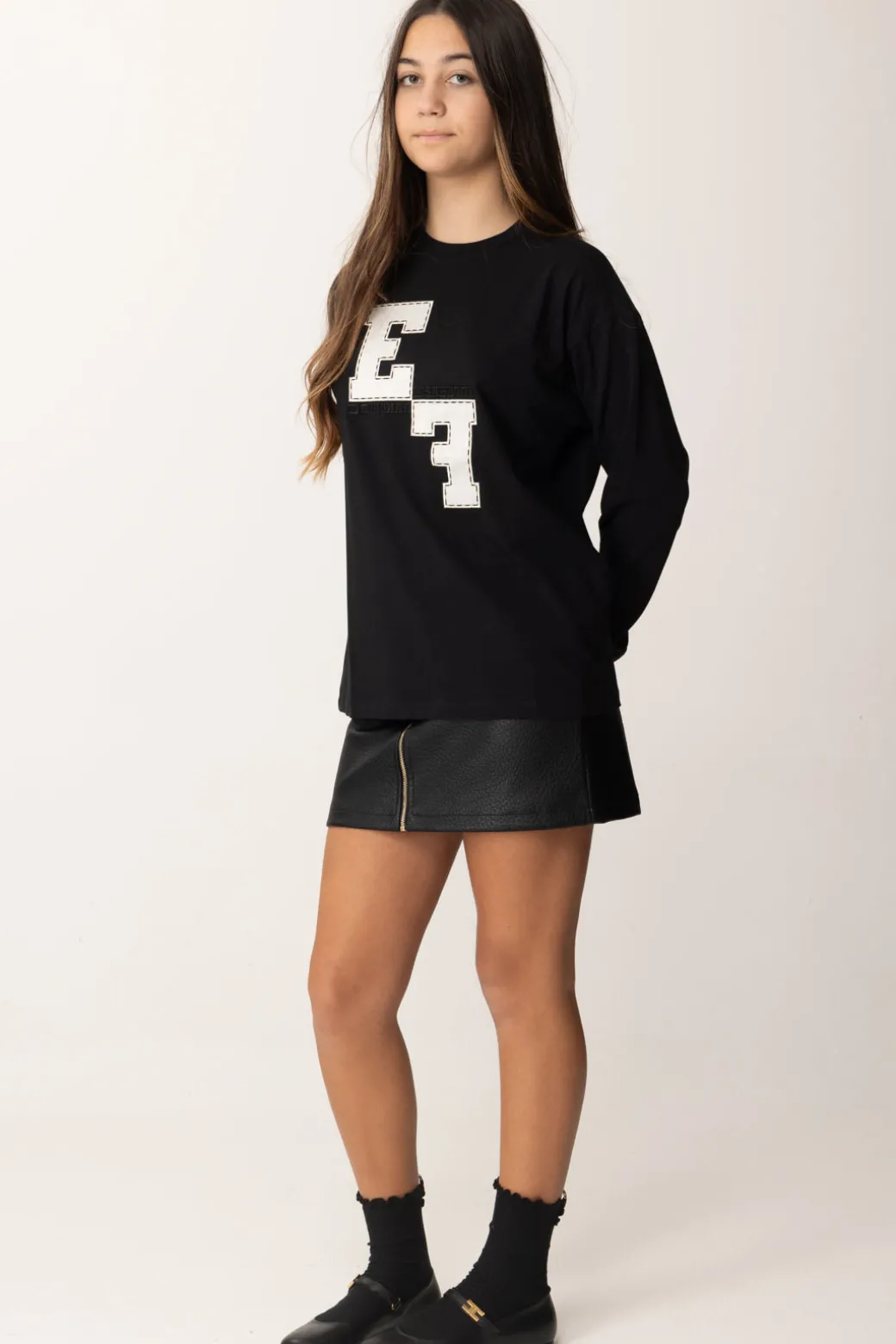 Elisabetta Franchi Bambina T-shirt Manica Lunga con Ricamo Logo