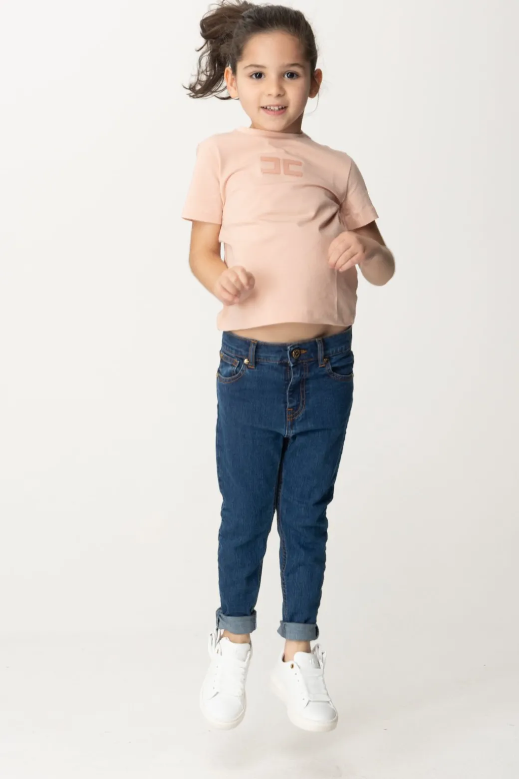 Elisabetta Franchi Bambina T-shirt Over con Applicazione Logo Cc