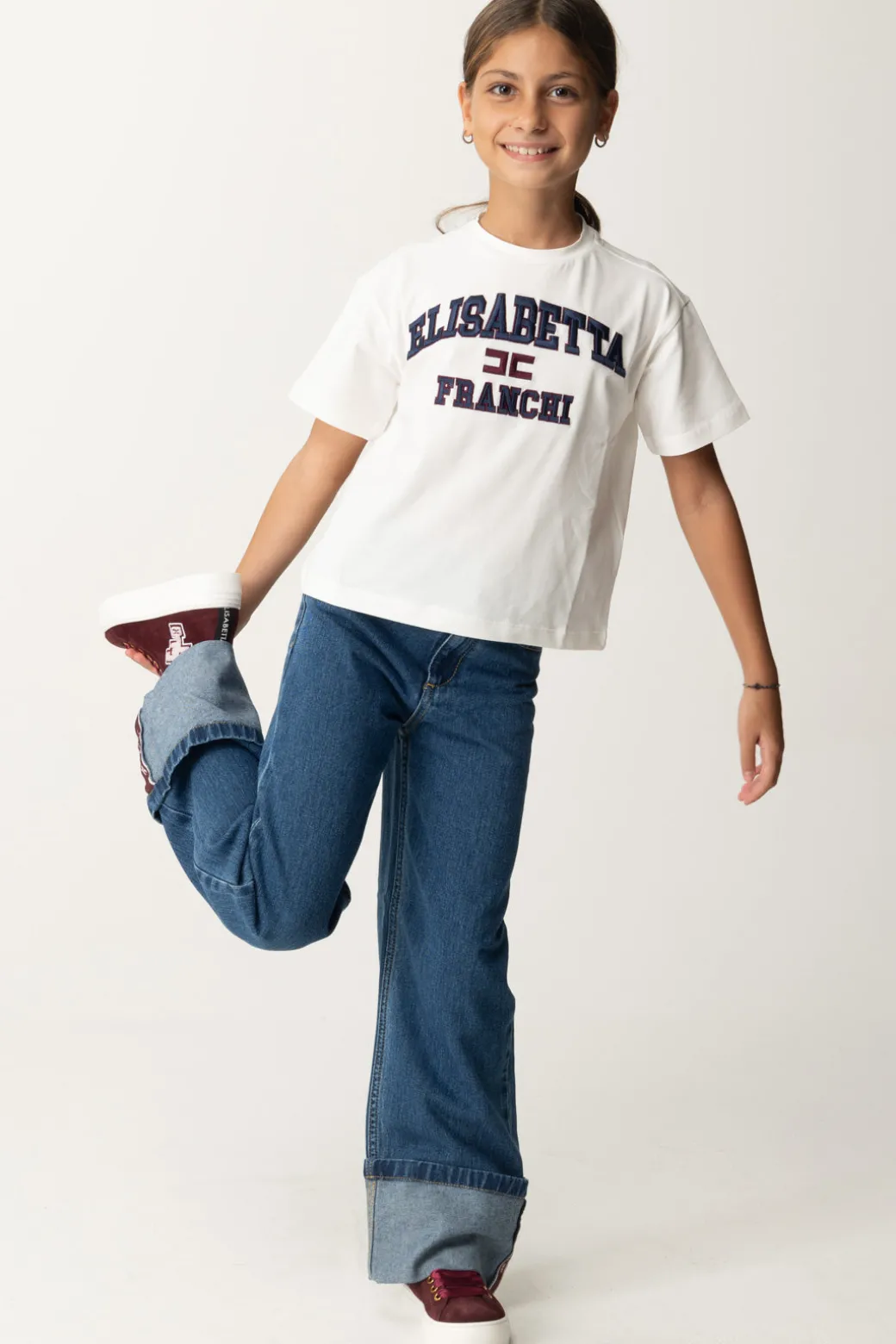 Elisabetta Franchi Bambina T-shirt Over con Ricamo Logo In Stile College
