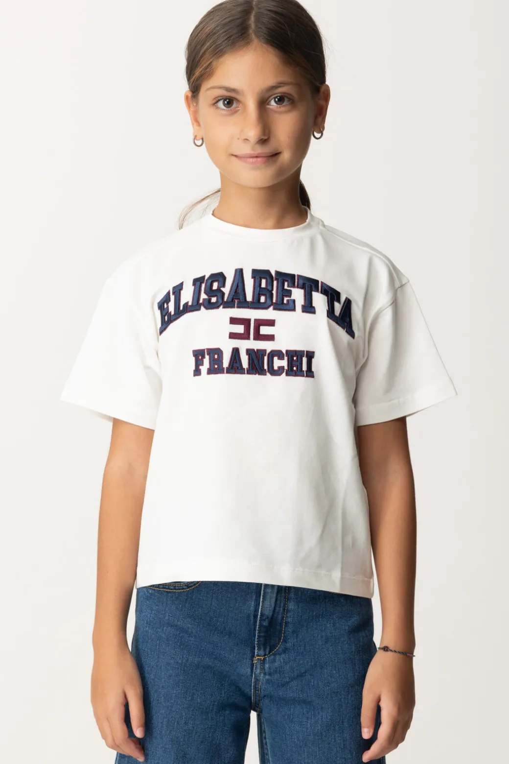 Elisabetta Franchi Bambina T-shirt Over con Ricamo Logo In Stile College