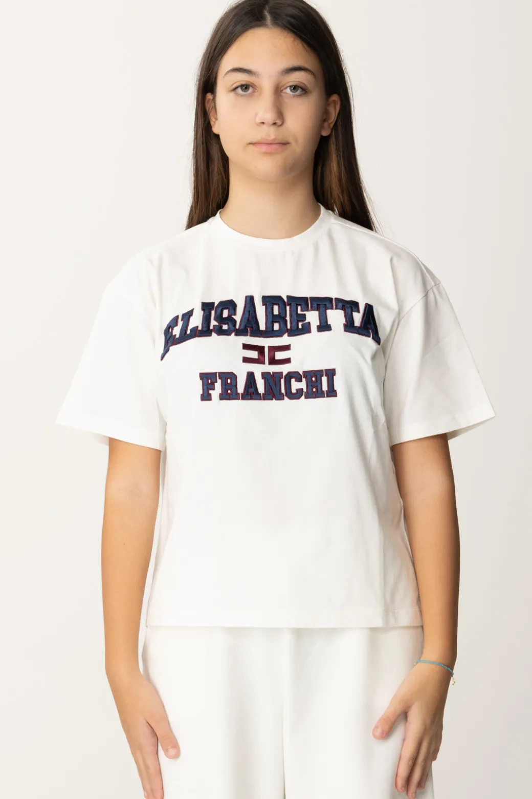 Elisabetta Franchi Bambina T-shirt Over con Ricamo Logo In Stile College