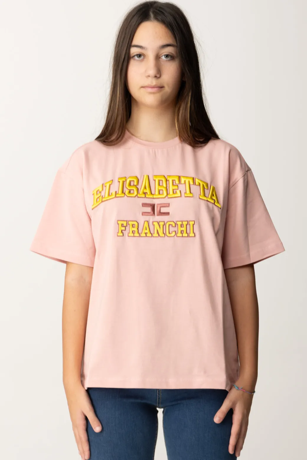 Elisabetta Franchi Bambina T-shirt Over con Ricamo Logo In Stile College