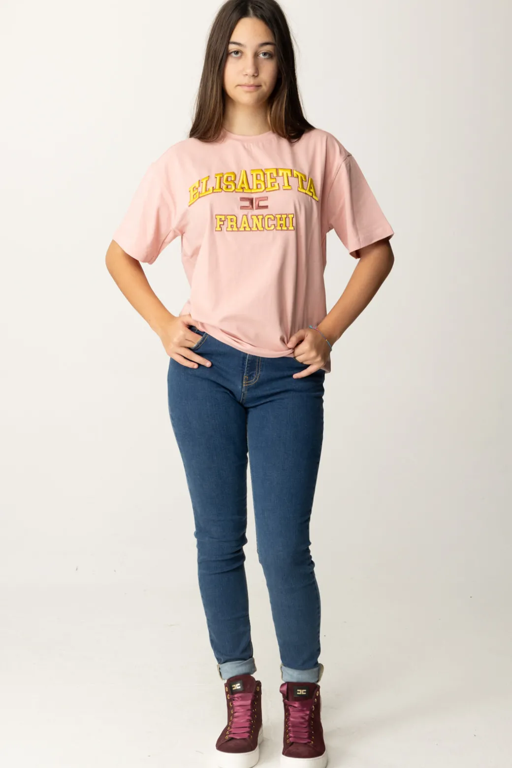 Elisabetta Franchi Bambina T-shirt Over con Ricamo Logo In Stile College