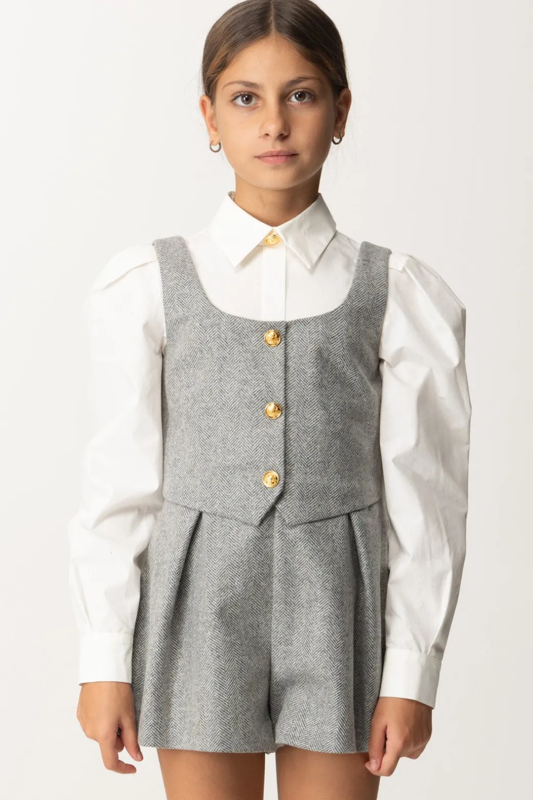 Elisabetta Franchi Bambina Tuta Corta In Lana con Inserto Camicia