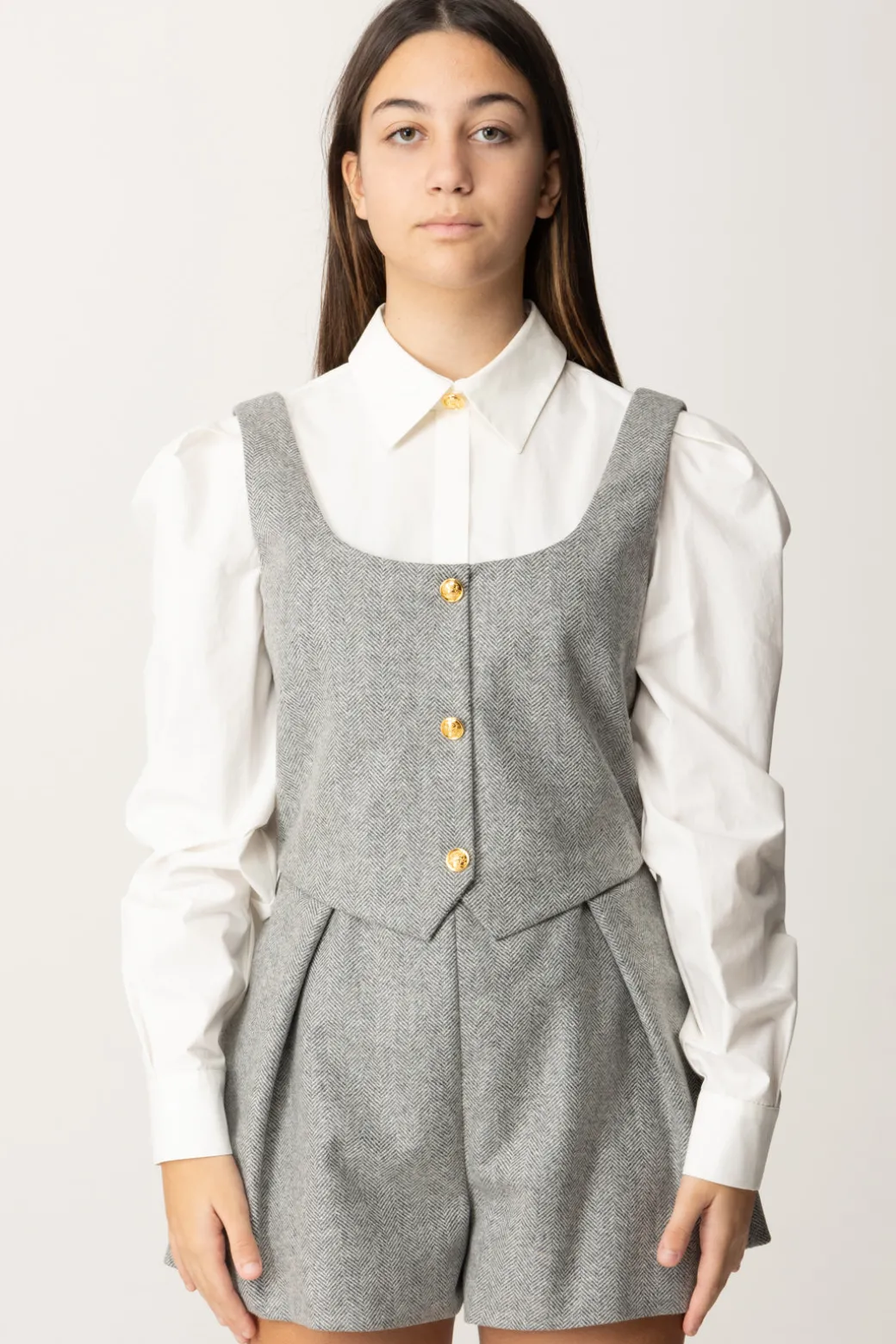 Elisabetta Franchi Bambina Tuta Corta In Lana con Inserto Camicia