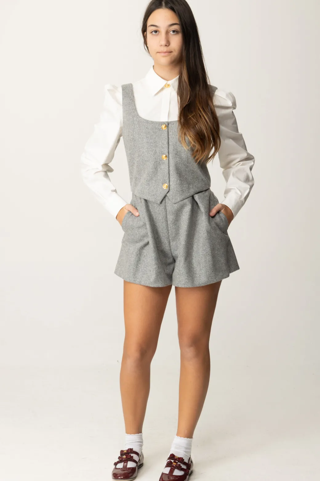 Elisabetta Franchi Bambina Tuta Corta In Lana con Inserto Camicia