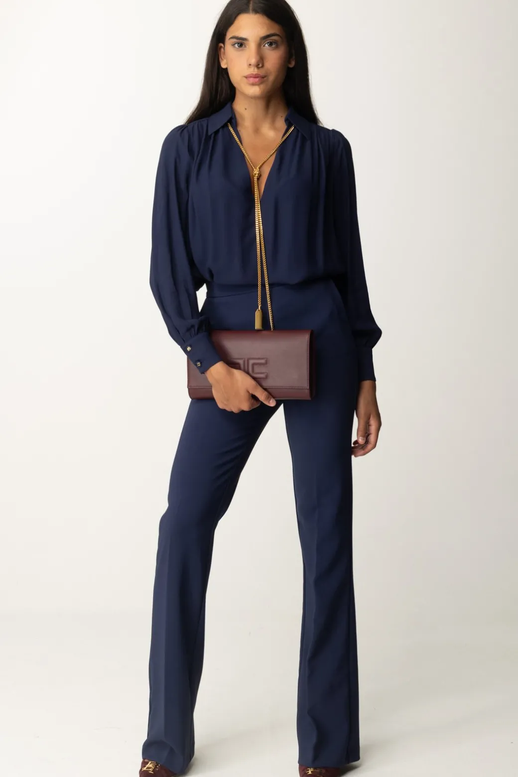 Donna Elisabetta Franchi Blusa In Georgette con Collana