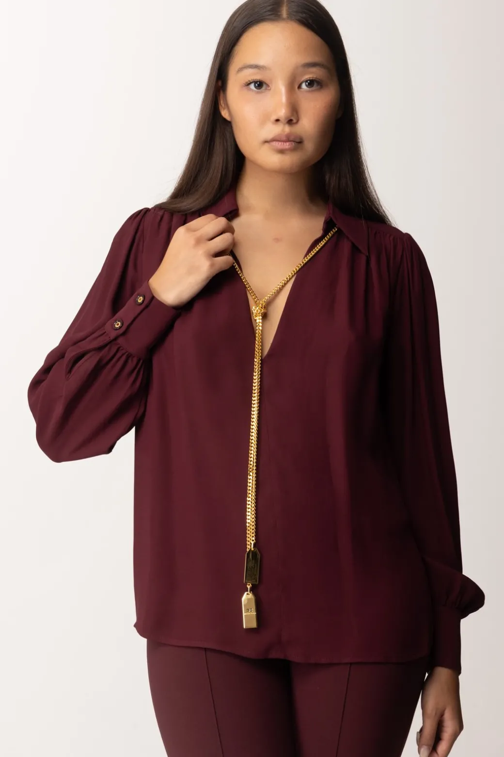Donna Elisabetta Franchi Blusa In Georgette con Collana