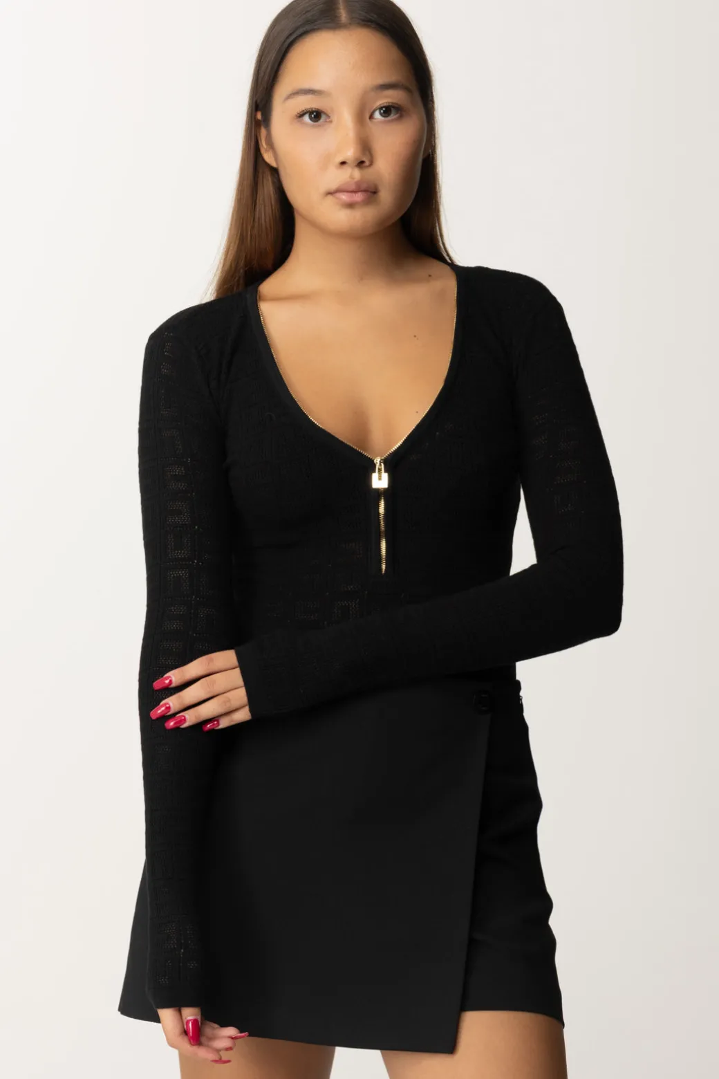 Donna Elisabetta Franchi Body In Punto Rete con Pattern Logo