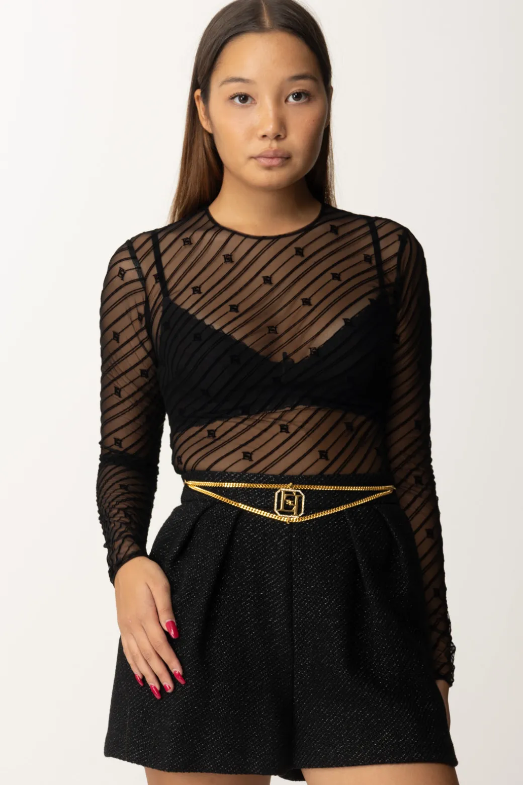Donna Elisabetta Franchi Body In Tulle Stampa Flock