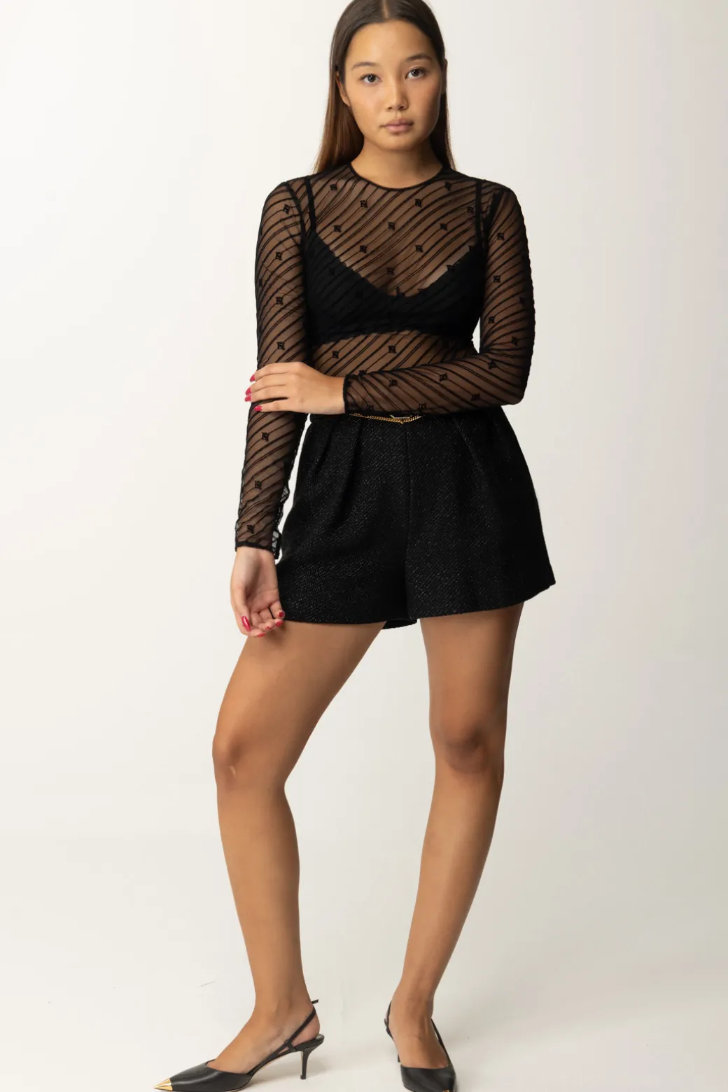 Donna Elisabetta Franchi Body In Tulle Stampa Flock