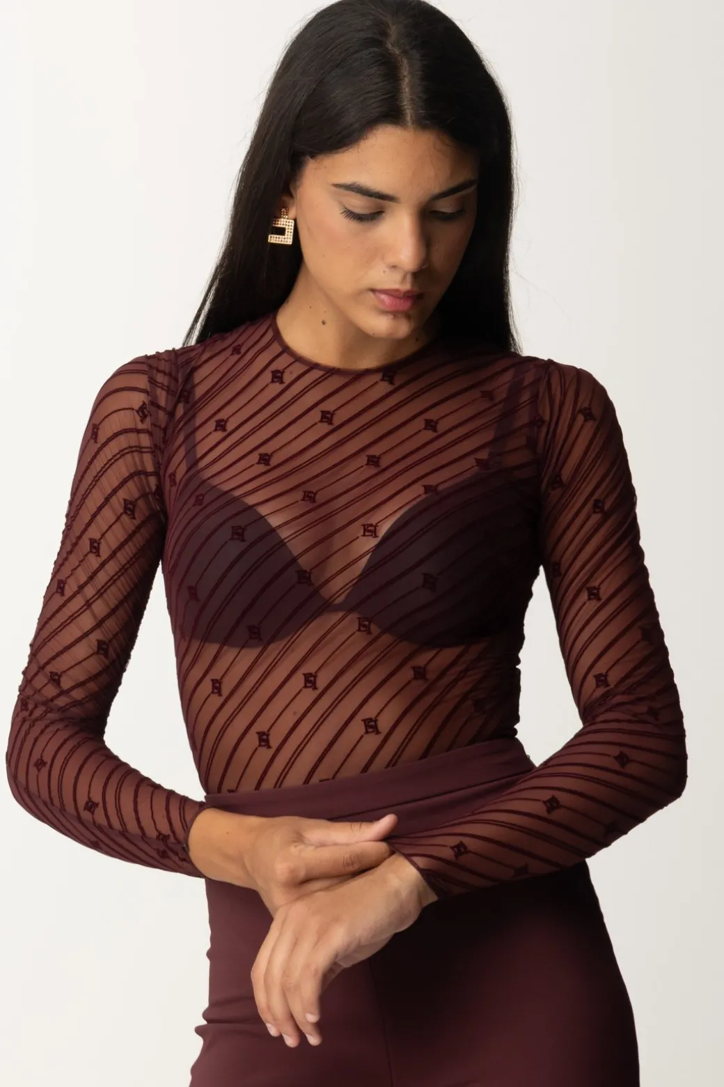 Donna Elisabetta Franchi Body In Tulle Stampa Flock