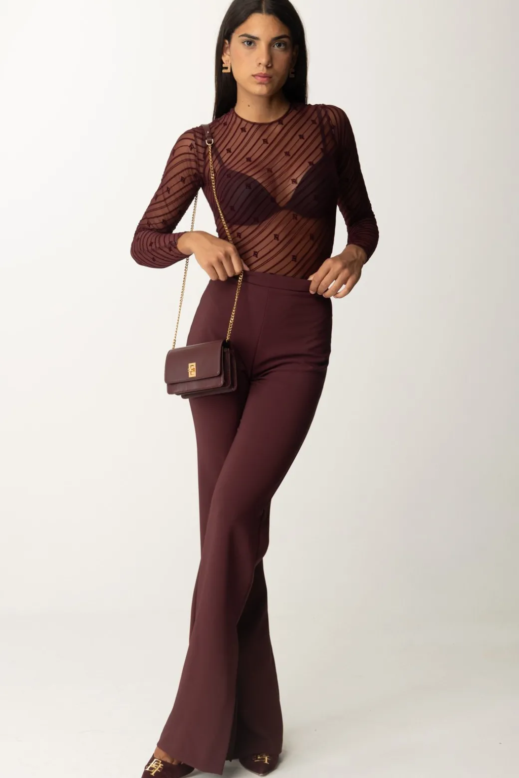 Donna Elisabetta Franchi Body In Tulle Stampa Flock