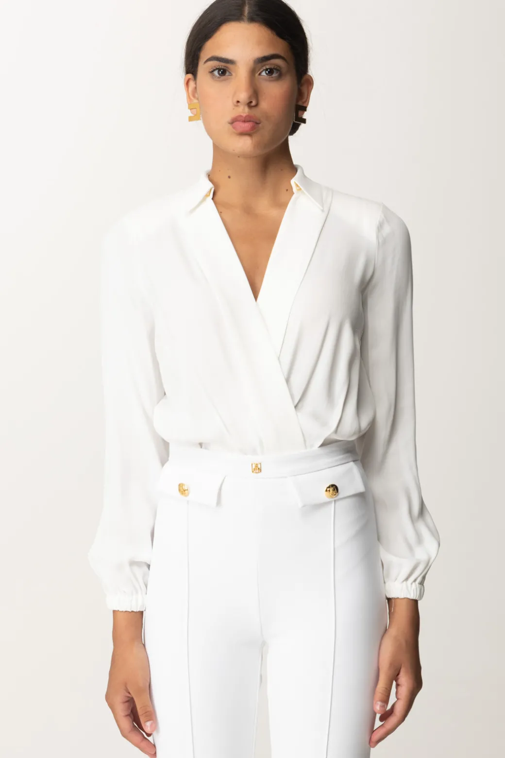 Donna Elisabetta Franchi Body Scollo a Incrocio In Georgette