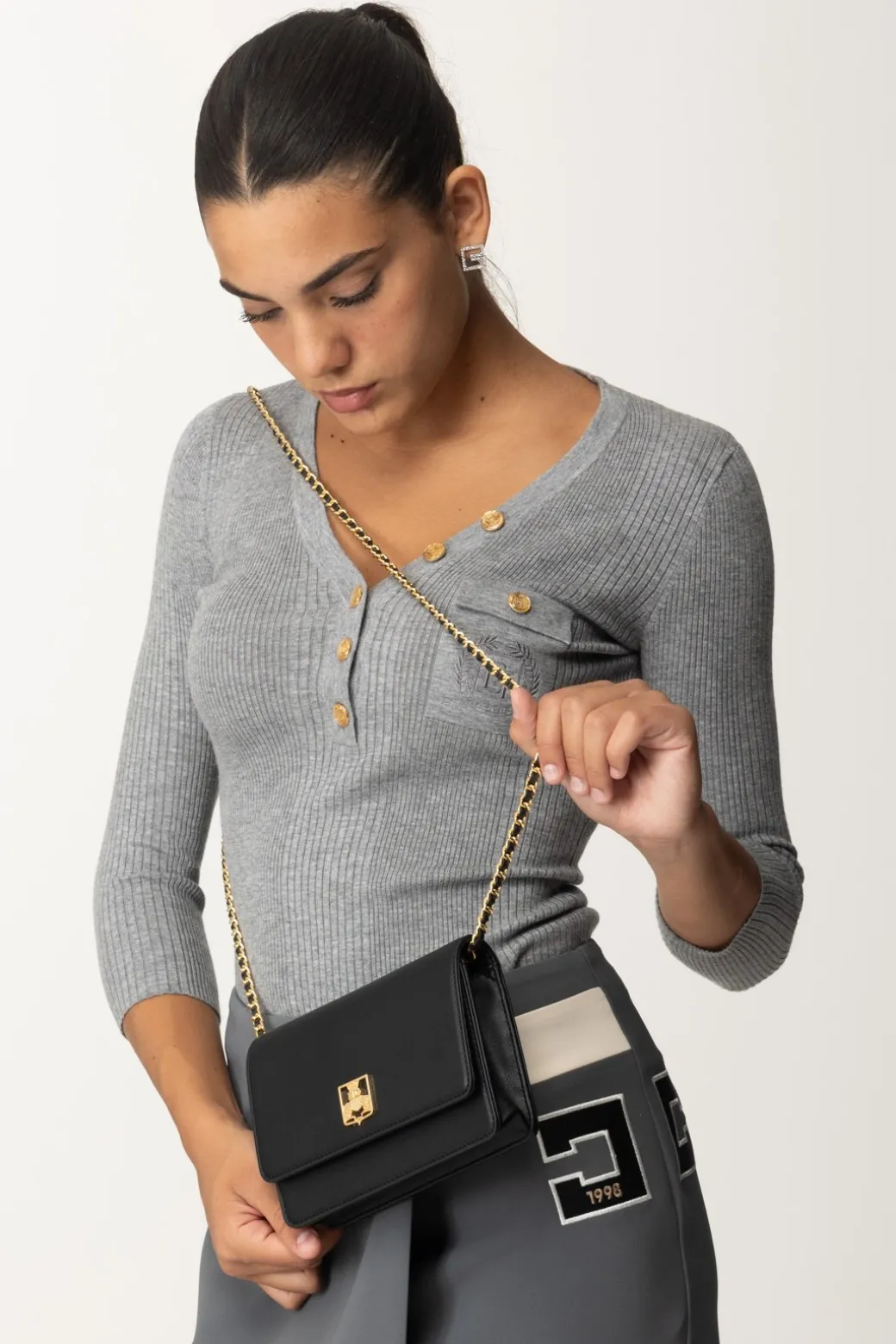 Donna Elisabetta Franchi Borsa a Tracolla con Placca Logata