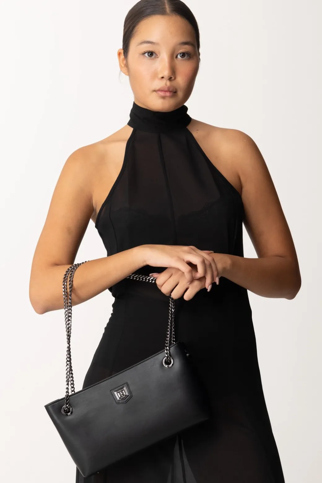 Donna Elisabetta Franchi Borsa a Tracolla con Scudetto In Metallo Silver