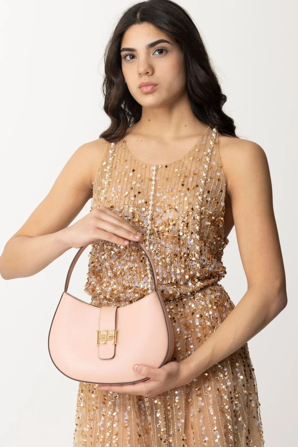 Donna Elisabetta Franchi Borsa Hobo Grande con Logo