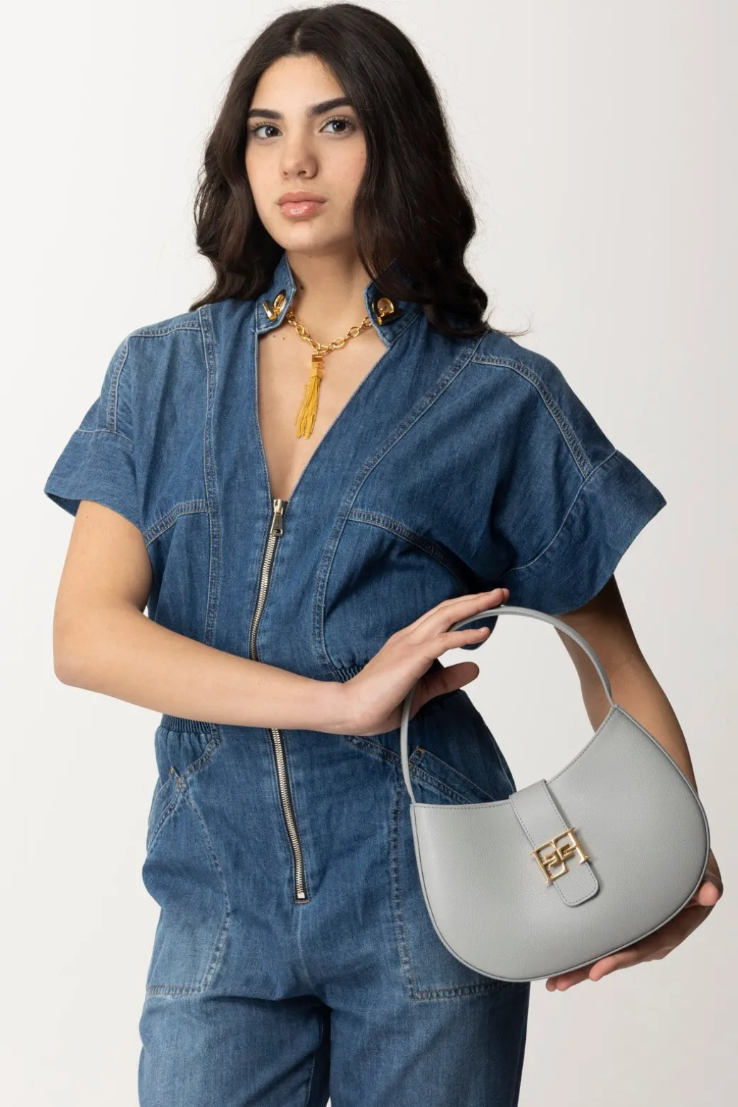 Donna Elisabetta Franchi Borsa Hobo Grande con Logo