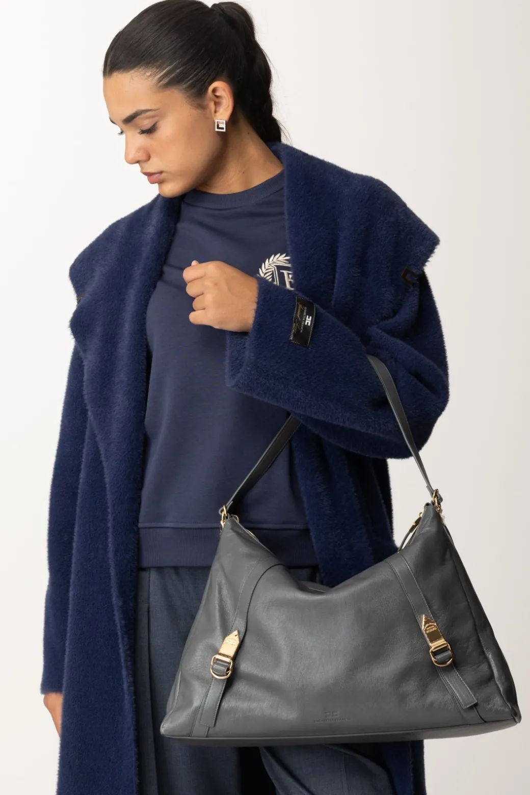 Donna Elisabetta Franchi Borsa Hobo In Nappa Lucida