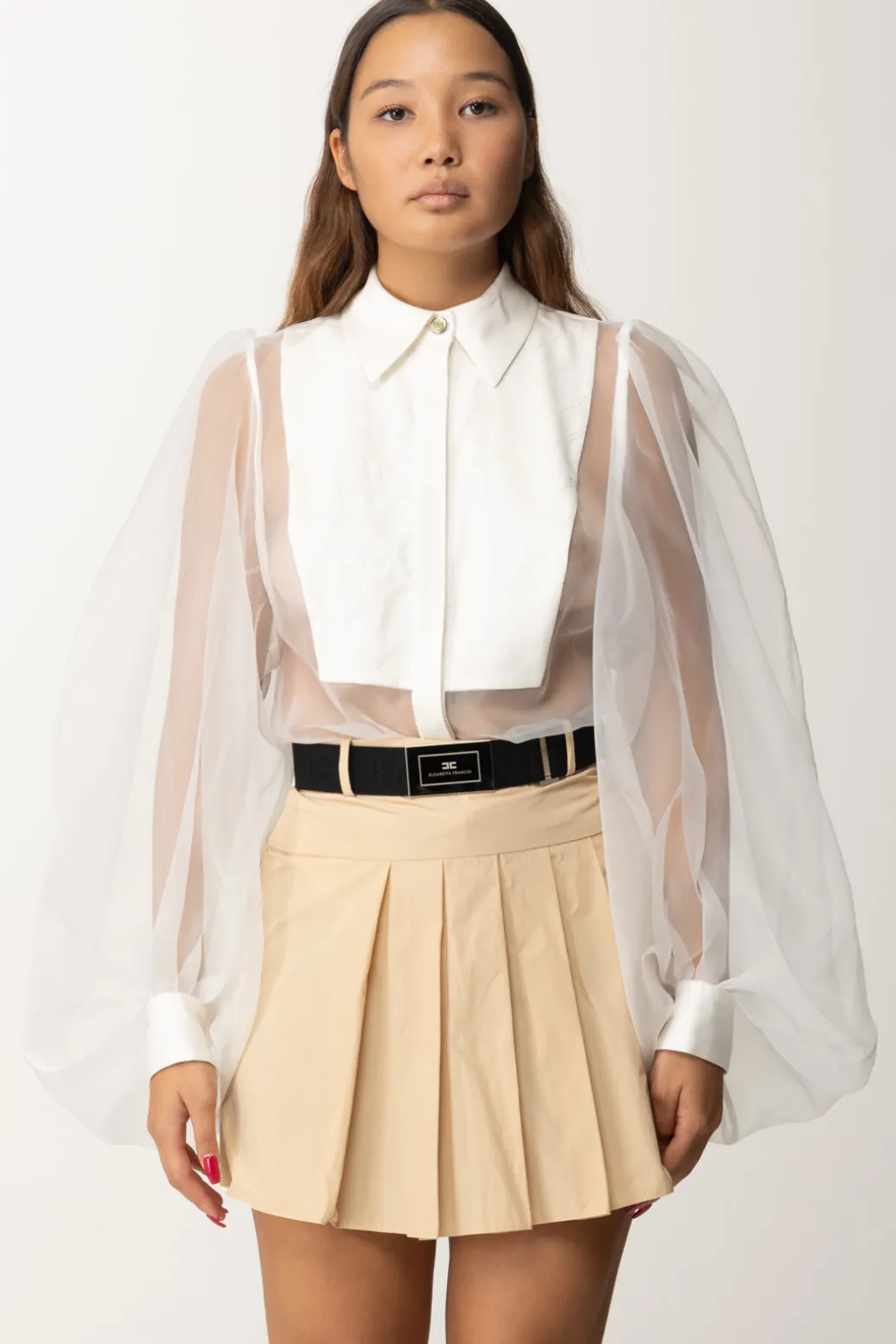 Donna Elisabetta Franchi Camicia a Body In Organza con Plastron